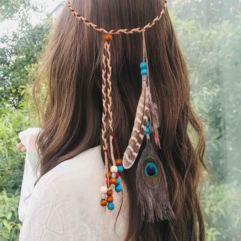 Campsis Indian Princess Peacock Feather Head Chain for Girl, Fashion Headband for Women. (Blue) - Image 3